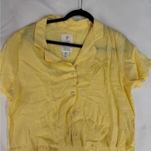 Calypso Yellow Button-Down Shirt with Palm Design